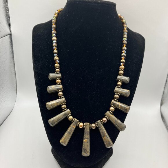 Artisan Natural Bronzite and Pearl Beaded Necklace 19 inches Handmade NEW - Picture 9 of 14